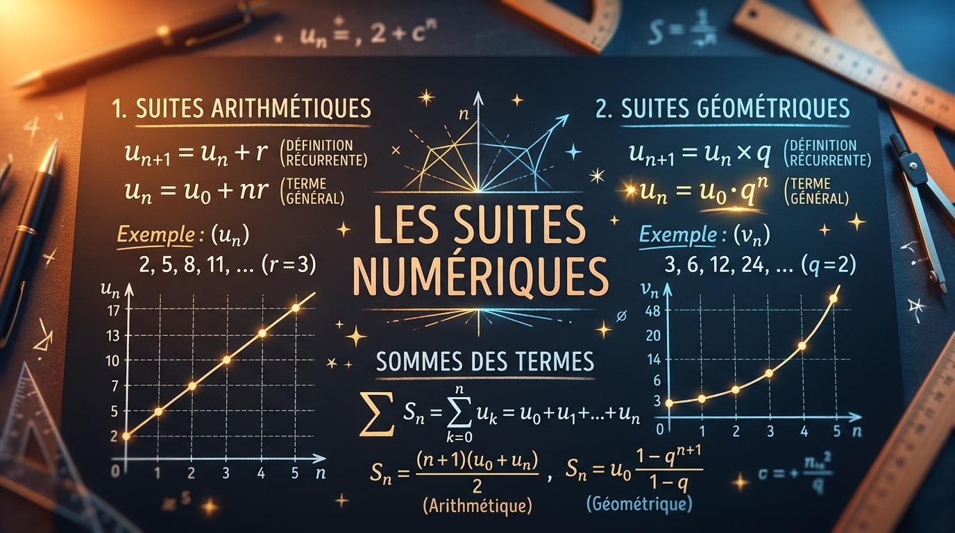 Suites numériques : définition, arithmétique, géométrique, variations et limites